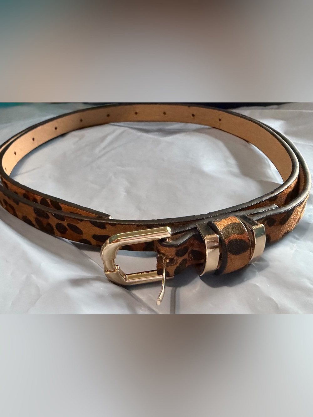 41 inch Leopard Print Faux Leather Women's Belt with Gold Buckle
